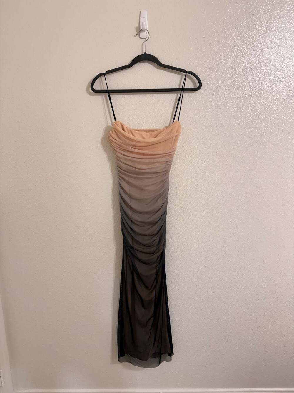 Zara Stretch Tulle Ombre Ruched Midi Dress
